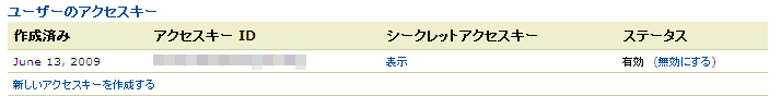 AWSの画面 - アクセスIDキー